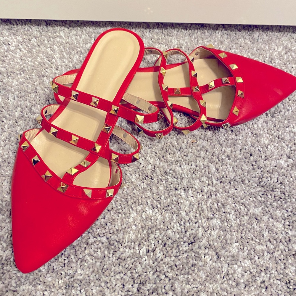 Red Studded Flats Size 10